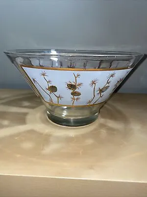 Vintage MCM Gold Foil Pinecone Frosted Clear Glass Chip Bowl • $9.99