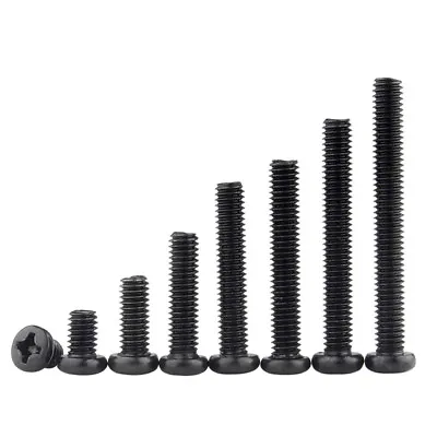 M2 M2.5 M3 M4 M5 Black Carbon Steel Phillips Cross Pan Head Machine Screws Bolts • $6.99