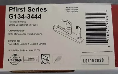 Pfister G134-3444 Pfirst Series 1-Handle 3-Hole Kitchen Faucet Polished Chrome • $39.95