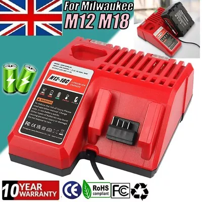 Rapid Battery Charger For Milwaukee 12V 18V For M12 M18 48-11-1860 48-11-1850 • £16.49