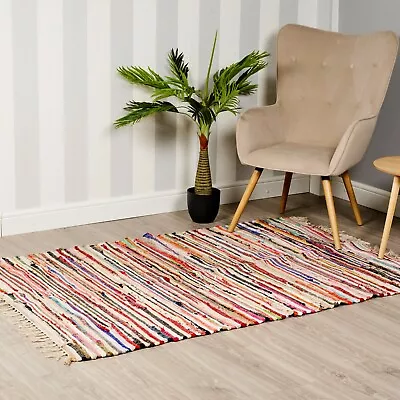 Handmade Colourful Rag Rugs Floor Chindi Area Woven Mat 25% Cotton Home Decor • £7.99