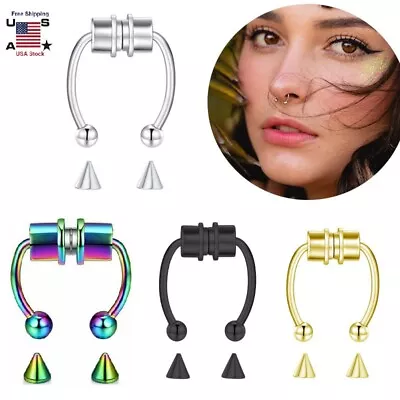 4/1× Magnetic Non-Piercing Nose Rings Septum Segment Helix Club Clickers Punk US • $4.49