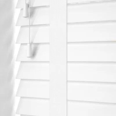 White Faux Wood Taped Venetian Wooden Blind - Made To Measure - 5 Year Guarantee • £61.45