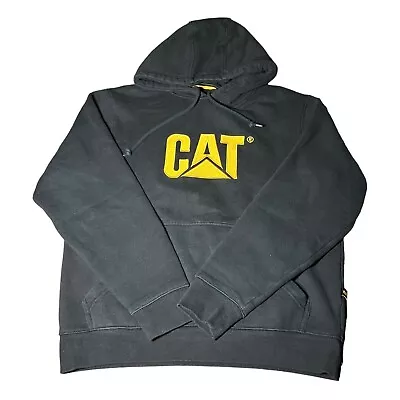 Caterpillar Hoodie Black Heavy Duty Sweater Yellow CAT Logo Mens Size Small • $16