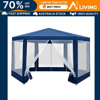 Hexagonal Gazebo 2x2m Marquee Party Tent Outdoor Mesh Wall Canopy Navy Shade • $81.65