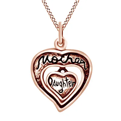 Mother & Daughter Heart Charm Pendant Necklace 14K Rose Gold Plated • $131.99