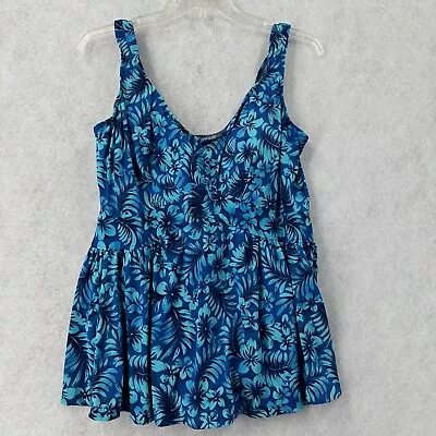 Maxine Of Hollywood Swimsuit Dress 22W One Piece Womens Blue Floral Tropical • $24.99