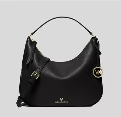 Michael Kors Kelsey Medium Black Pebbled Leather Convertible Shoulder Hobo Bag • $180