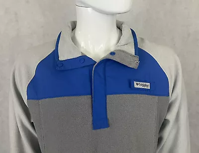 Columbia PFG Mens 1/2 Snap Button Fleece Pullover Jacket Size Medium Blue Gray • $15.50