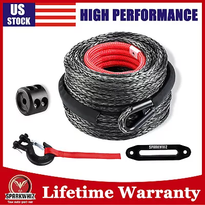 26500LBS 3/8 X100ft Synthetic Winch Rope Winch Cable Line W/Winch Hook For Truck • $98.99