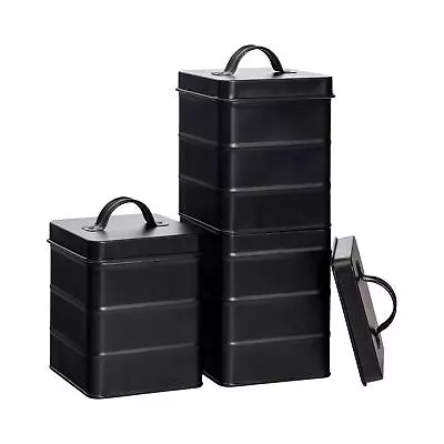 3x Black 2L Vintage Metal Storage Canisters Tin Kitchen Food Rice Container Box • $27.60