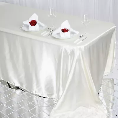 Ivory 90x132  RECTANGLE Satin TABLECLOTH Wedding Party Home Banquet Linens Home • $10.44