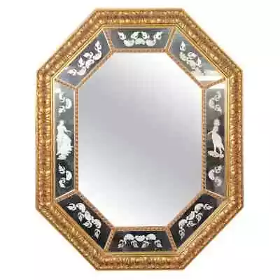 Superb Etched Figural Romanesque Style Italian Octagonal Carved Giltwood Mirror • $1995