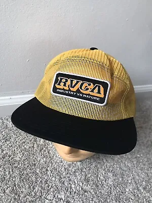 RVCA Hat Cap Yellow Snapback Hat Mesh Back Black Trucker Adjustable • $16.20