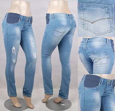 NWT Maternity Skinny Jeans Elastic Waist Lt. Wash & Distressed Fashion SG-14507 • $2.99