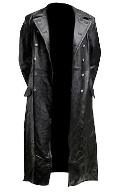 Men's German Classic Ww2 Military Officer Uniform Black Leather Trench Coat • $154.99
