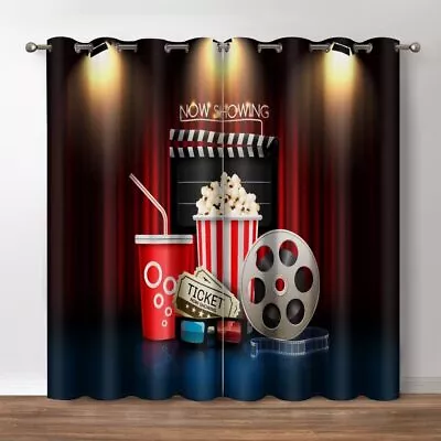 Movie Theater Blackout Curtains Home Cinema Print Decor Darkening Grommet Wi... • $61.31