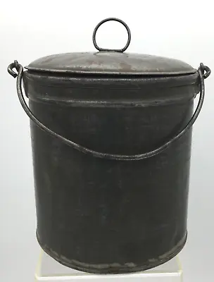 Antique 4.75  Tin Berry Bucket Lunch Pail W/Lid Primitive Farm Country Repaired • $24.95