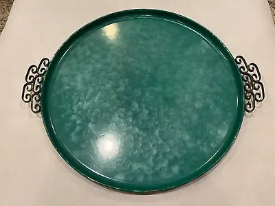 Moire Glaze Kyes Handmade Enamel Turquoise Teal Serving Tray Mid Century Barware • $79.99