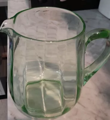 Vintage Uranium/vaseline Depression Glass Pitcher 7 1/2 Inches Tall • $39.95