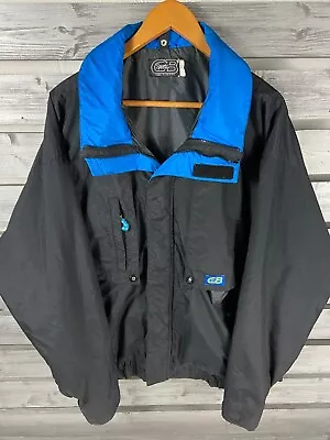 Vintage CB Sports Black Full ZIp Up Ski Windbreaker Jacket Coat Mens XL • $26.79