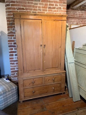 £950 • Buy Victorian Antique Pine Linen Press Cupboard With Drawers