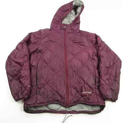 Montbell Womens Jacket Large 800FP Down Hooded Puffer Burgundy Casual • $68.97