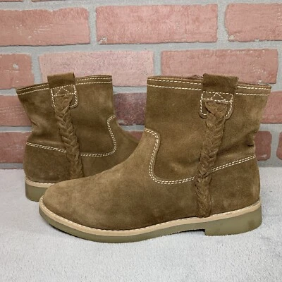 $18.95 • Buy Zara Fall Ankle Boots Women's Size 8 Brown Faux Suede Leather Braided Zipper 