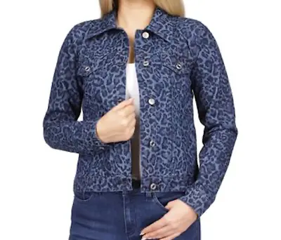 Michael Kors Women's Cotton Leopard-Print Jean Jacket  Blue XS $125 • $54