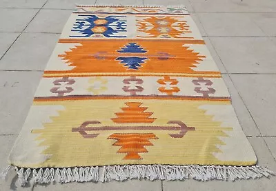 Authentic Hand Knotted Vintage Shrz Kilim Kilm Wool Area Rug 3.6 X 2.1 Ft • $24.99