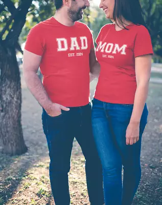 Custom Mom And Dad Shirts SET Est 2024 Pregnancy Reveal Mothers Fathers Day Gift • $29.99