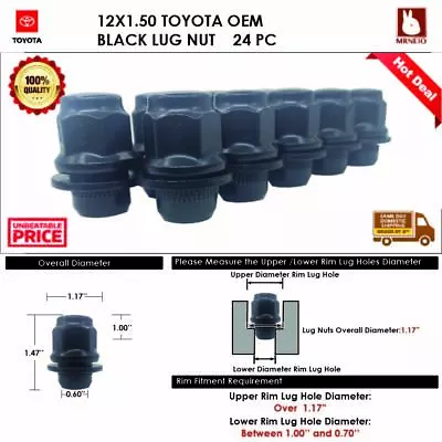 24pc Toyota 12x1.5 Black Mag Seat/flat Seat Lug Nuts Fit Toyota Stock Wheel  • $20.99