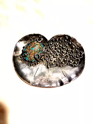 Large Mary Gage Signed Lily Pad Turquoise Sterling Pin • $395