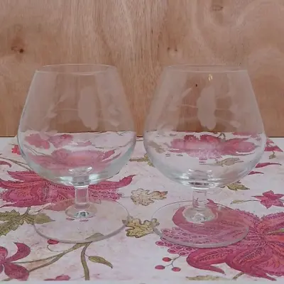 Vintage Brandy Snifters Princess House Heritage Floral Cognac Glasses Set Of 2 • $15.45