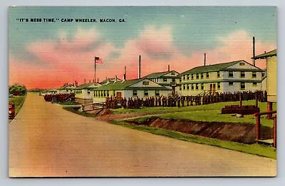 It's Mess Time Camp Wheeler Macon Georgia Vintage Unposted Linen Postcard • $8