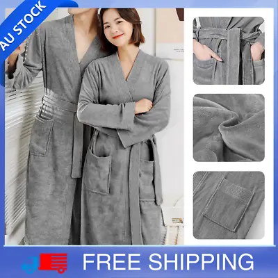 $11.09 • Buy Mens Women Long Bath Robe Dressing Gown Coral Velvet Bathrobe Sleepwears AU
