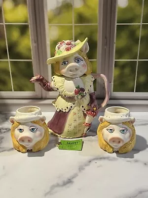 RARE VINTAGE Muppets Miss Piggy Tea Set By Sigma Teapot/Mugs Yellow Version 1979 • $199.99