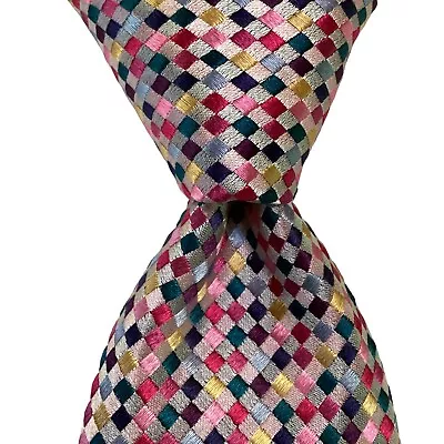 CHARLES TYRWHITT Men’s 100% Silk Necktie Designer Geometric Multi-Colored EUC • $47.99