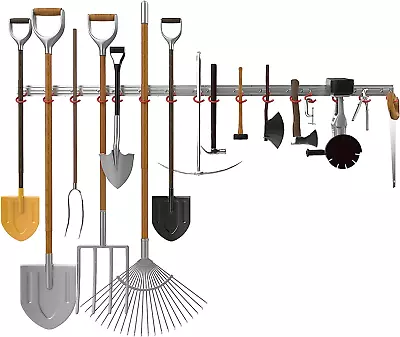 All Metal 64  Wall Mount Garden Tool Organizer For Garage Mop And Broom Holder • $36.55