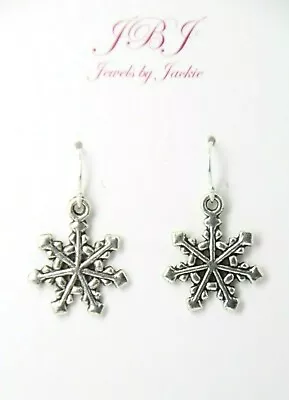 $8.49 • Buy Snowflake Earrings Christmas Frozen 925 Sterling Silver Earrings Pewter Charms