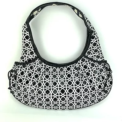 Vera Bradley Frill Tied Together Hobo Purse Vinyl Coated Black White Night & Day • $10.50