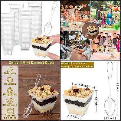 100-Pack 2oz Mini Dessert Cups With Lids & Spoons - Clear Plastic. • $24.20