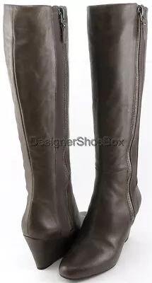 $345 VIA SPIGA FELIPA Dark Grey Leather Designer Knee High Boots 5.5 EUR 36.5  • $112.49