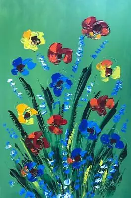 FLOWERS .BY Mark Kazav  Abstract Modern CANVAS Original Oil Painting  B4G5. • $99