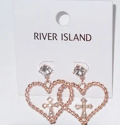 £4.99 • Buy RIVER ISLAND Statement EARRINGS NEW  Big Heart Cross Diamante Party Evening Wear