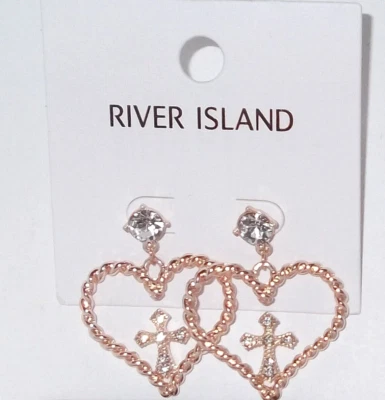 £4.99 • Buy RIVER ISLAND Statement EARRINGS NEW  Big Heart Cross Diamante Party Evening Wear