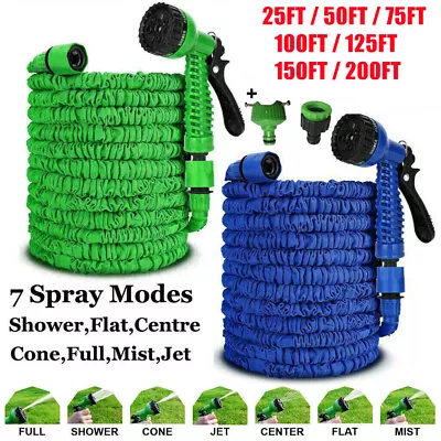 £7.99 • Buy Expandable Garden Hose Pipe Anti Kink With 7 Function Water Spray Gun Magic Hose