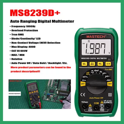 MASTECH MS8239D+ MS8239T Auto Ranging Digital Multimeter Professional True RMS ✦ • $23.39