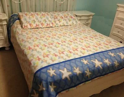 Starfish Star Fish Lightweight Fleece Blanket Sham Set Nautical Coastal Decor Q • £57.82