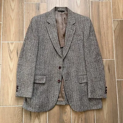 VTG HARRIS TWEED Blazer Jacket Men's SIZE 42 Herringbone Wool Brown Union Made • $55